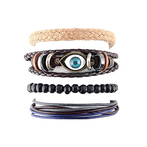 Männer Armband Leder Armreif Armband-Set, Damenschmuck, Armband für Damen, Lederarmband für Herren, verstellbare 4 Manschetten-Armbandschichten, stapelbare Armbänder für Damen, Herren, Herren-Armbänd von XFGFDFF