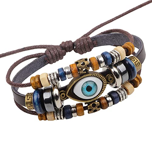 Männer Armband Leder Armreif Armband-Set, Fußkettchen-Armbänder für Damen, Armband für Damen, Herren-Lederarmband, Mala-Perlen-Armband, Herren-Geschenke, Tigerauge, Naturstein, Lavastein-Perlen, ethn von XFGFDFF