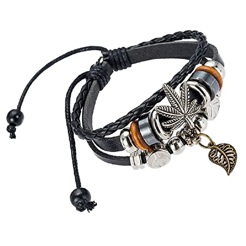 Männer Armband Leder Armreif Armband-Set, Kristall-Armband, Armbänder, Street Fashion Trend Art Fan Reines handgefertigtes Ahornblatt-Armband, beliebtes männliches und weibliches Studenten-Lederarmba von XFGFDFF