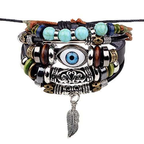 Männer Armband Leder Armreif Armband-Set, Paar-Armbänder, Armbänder, Schmuck, Hamsa-Auge-Armbänder für Teenager-Mädchen von Fatima, geflochtene Lederarmbänder für Männer, Armbänder für Teenager-Mädch von XFGFDFF