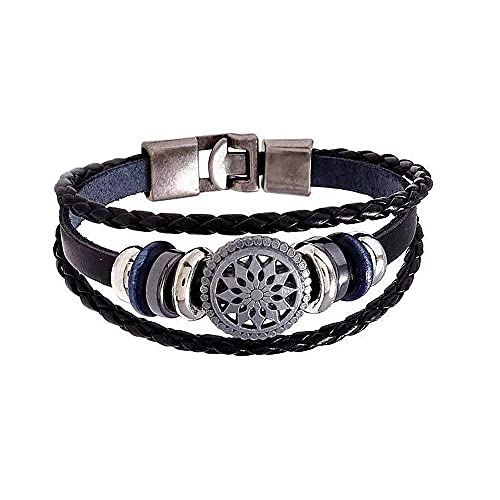 Männer Armband Leder Armreif Armband-Set, günstiger Schmuck, Armbänder, mehrsträngiges schwarzes Wickelarmband aus Leder mit Holzperlen, böhmischer Schmuck, geeignet für Damen, Hippie-Geschenke von XFGFDFF