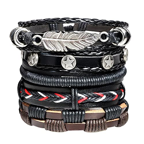 Männer Armband Leder Armreif Armband-Set, stapelbare Armbänder für Damen, Armband für Damen, modisches Jungen-Lederarmband, Rindsleder-Armband, Herren-Armreif, Armbänder für Damen, gewebtes Br von XFGFDFF