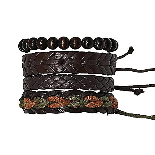 Männer Armband Leder Armreif Kristallarmband, Hippie-Dekor, Armband für Frauen, 4 Sets Armbandstapel, stapelbare Armbänder für Frauen, mehrschichtige Perlenarmbänder, Armreifenarmbänder für Frauen, S von XFGFDFF