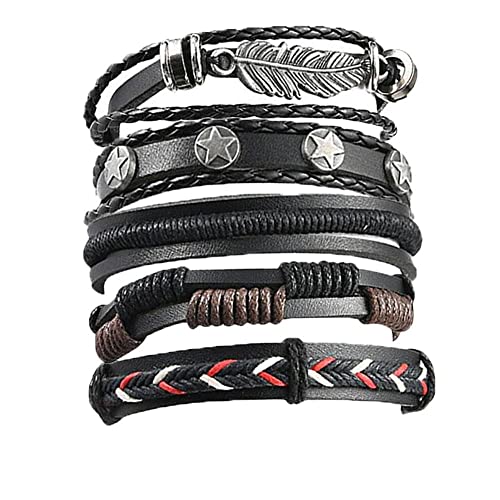 Männer Armband Leder Armreif Kristallarmband, cooler Schmuck, Armbänder, 4 Lederarmbänder-Sets, Herrenschmuck, stapelbare Armbänder für Armbänder für Frauen, mehrschichtige Perlenarmbänder, Stretch von XFGFDFF