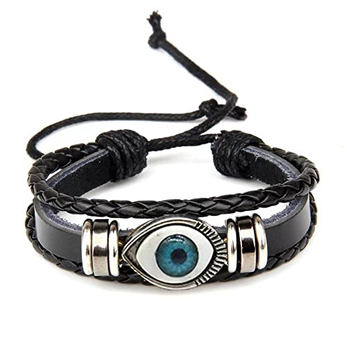 XFGFDFF Herren Armband Armband, Fußkettchen für Damen, Armband für Damen, verstellbare böse Charm-Armbänder, Augen-Lederarmband, Webart, Handschlaufe, Perlen, Glücksgebet-Charm-Armband, Jewe von XFGFDFF