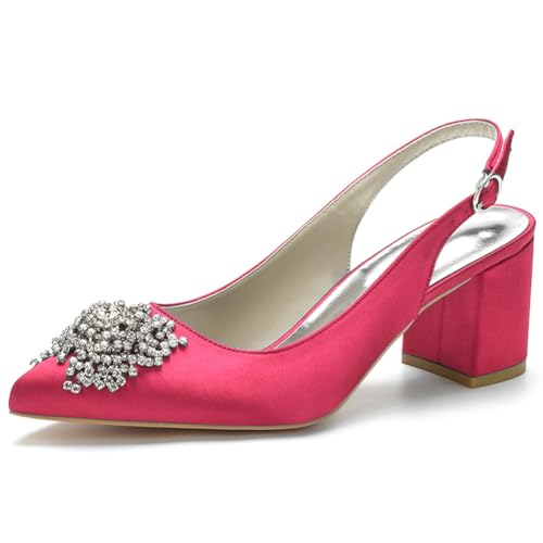 Damen Brautschuhe Spitzschuh Slingback Sandalen Blockabsatz Hochzeit Brautjungfernschuhe,Fuchsia,37 EU Damen Brautschuhe Spitzschuh Slingback Sandalen Blockabsatz Hochzeit Brautjungfernschuhe,Fuchsia,37 EU von XHLZAAUE