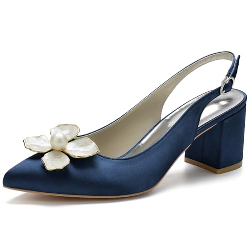 Spitzschuh Damen Blockabsatz Knöchelriemen Satin Hochzeitsschuhe Brautschuhe Sommer Sandalen,Marine,38 EU Spitzschuh Damen Blockabsatz Knöchelriemen Satin Hochzeitsschuhe Brautschuhe Sommer Sandalen,Marine,38 EU von XHLZAAUE
