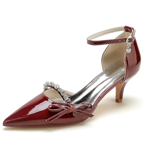 XHLZAAUE Damen Geschlossene Zehen Lackleder Knöchelriemen 6 cm Kätzchenabsatz Hochzeit Brautschuhe mit Strass,Burgundy,37 EU XHLZAAUE Damen Geschlossene Zehen Lackleder Knöchelriemen 6 cm Kätzchenabsatz Hochzeit Brautschuhe mit Strass,Burgundy,37 EU von XHLZAAUE