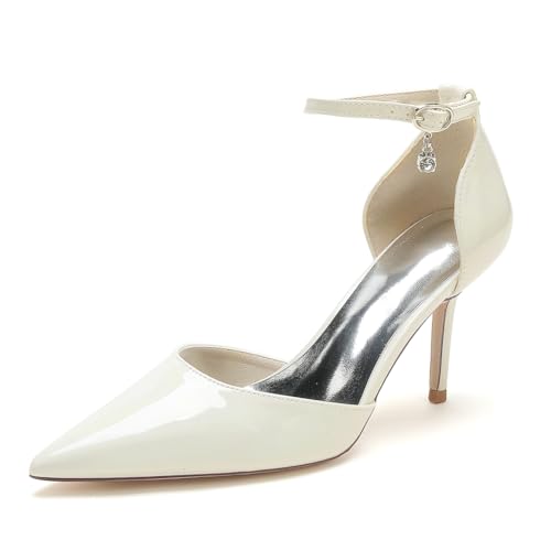 XHLZAAUE Damen Lackleder Spitzschuh Knöchelriemen 8.5 cm Stöckel Absatz Kleid Hochzeit Brautschuhe,Beige,41 EU XHLZAAUE Damen Lackleder Spitzschuh Knöchelriemen 8.5 cm Stöckel Absatz Kleid Hochzeit Brautschuhe,Beige,41 EU von XHLZAAUE