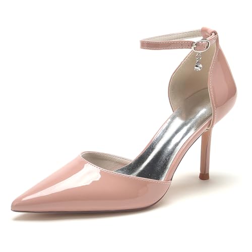 XHLZAAUE Damen Lackleder Spitzschuh Knöchelriemen 8.5 cm Stöckel Absatz Kleid Hochzeit Brautschuhe,Nude pink,43 EU XHLZAAUE Damen Lackleder Spitzschuh Knöchelriemen 8.5 cm Stöckel Absatz Kleid Hochzeit Brautschuhe,Nude pink,43 EU von XHLZAAUE