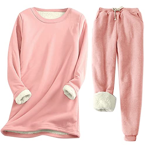 Jogginganzug Damen Warm Winter 2 Teilig Sweatshirt Damen Halblang Langarm Gefüttert Set Hosenanzug Damen Lang Hose Mit Taschen Trainingsanzug Damen Einfarbig Hausanzug Damen Schnürung Casual von XIADUOBAAN