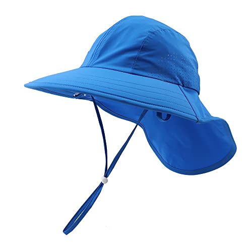 XIAOHAWANG Baby Sonnenhut UV Schutz Kinder Sonnenmütze mit Nackenschutz Sommermütze Wasserdicht Atmungsaktiv Sommer Schirmmütze für Mädchen Jungen (Royal Blue, 50) von XIAOHAWANG