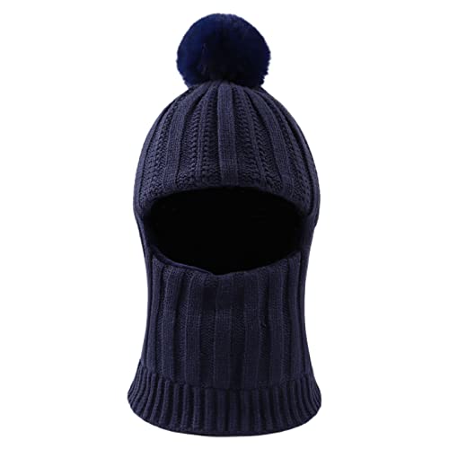 XIAOHAWANG Baby Wintermütze Jungen kindermützen Winter Polarfleece Winddicht Kälteschutz Strickmütze Jungen Warm Beanie Mit Bommel für Kinder Baby(Marine, 6-36Monate) von XIAOHAWANG