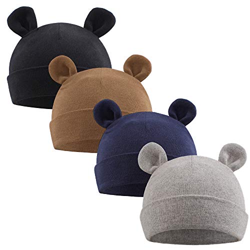 XIAOHAWANG Babymütze Neugeborene Mädchen Jungen Mütze Baby Beanie Baumwolle für 0-12 Monate Babys Unisex Erstlingsmütze (Frühchen, Schwarz + Marine + Grau + Braun) von XIAOHAWANG