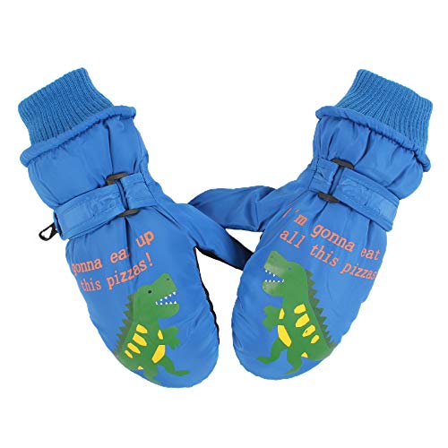 XIAOHAWANG Fausthandschuhe Kinder Wasserdicht Skihandschuhe Winter Handschuhe Mit Dinosaurier Jungen Schlittschuh Handschuhe (Königsblau, M) von XIAOHAWANG