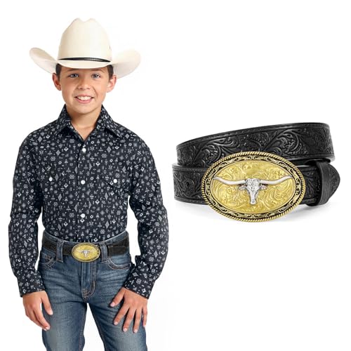 XIAOWU Kinder Cowboy Gürtel für Jungen Mädchen, 2,8 cm Breite Western Geprägte Echte Leder Gürtel für Jeans Hose Kleider Geschenk XIAOWU Kinder Cowboy Gürtel für Jungen Mädchen, 2,8 cm Breite Western Geprägte Echte Leder Gürtel für Jeans Hose Kleider Geschenk von XIAOWU