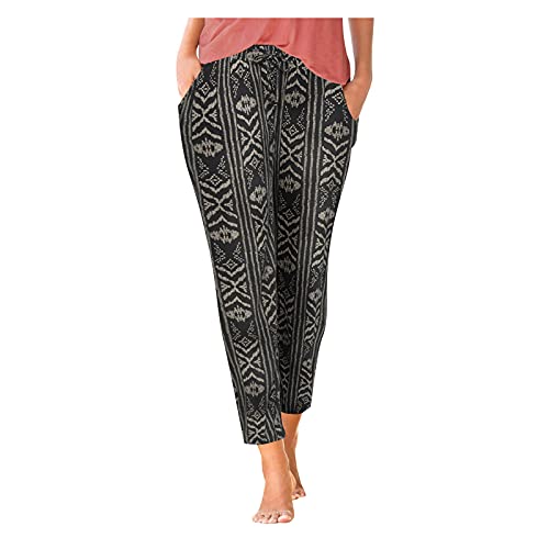 Damen Pant Lange Haremshose Schlupfhose Boho Strandhose Leicht Freizeithose Loose Sommerhose Frauen Hose mit Taschen Straight Bein Hose Sommerhose Stoffhose Jogginghose Yogahose von XIAOYUER