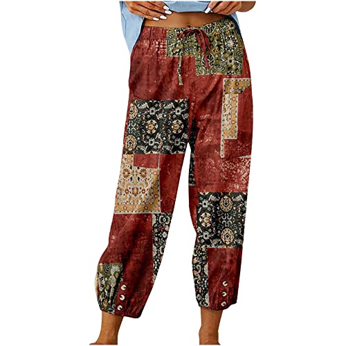 Damen Pant Lange Haremshose Schlupfhose Boho Strandhose Leicht Freizeithose Loose Sommerhose Frauen Hose mit Taschen Straight Bein Hose Sommerhose Stoffhose Jogginghose Yogahose von XIAOYUER