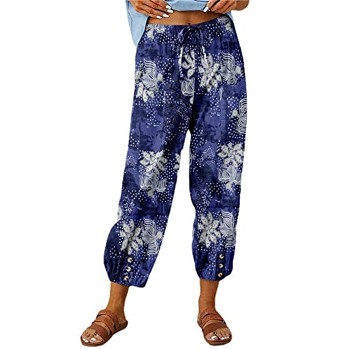 XIAOYUER Hosen Damen Haremshose Sommer Schlupfhose Boho Strandhose Sommerhose Leicht Freizeithose Loose Frauen Hose mit Taschen Stoffhose Jogginghose Yogahose Lockere Luftig Sommerhosen Relaxhose, XL von XIAOYUER