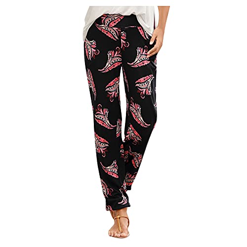 Damen Pant Lange Haremshose Schlupfhose Boho Strandhose Leicht Freizeithose Loose Sommerhose Frauen Hose mit Taschen Straight Bein Hose Sommerhose Stoffhose Jogginghose Yogahose von XIAOYUER