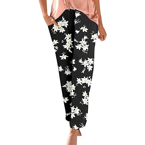 Damen Pant Lange Haremshose Schlupfhose Boho Strandhose Leicht Freizeithose Loose Sommerhose Frauen Hose mit Taschen Straight Bein Hose Sommerhose Stoffhose Jogginghose Yogahose von XIAOYUER