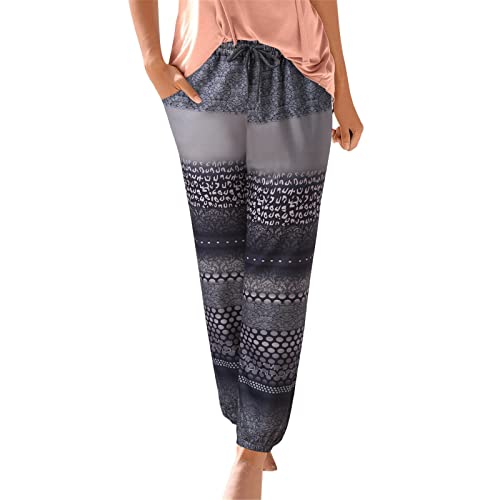 XIAOYUER Hosen Damen Haremshose Schlupfhose Boho Strandhose Sommerhose Leicht Loose Frauen Hose mit Taschen Stoffhose Jogginghose Yogahose Lockere Luftig Sommerhosen Relaxhose, @4-grey, XXL von XIAOYUER