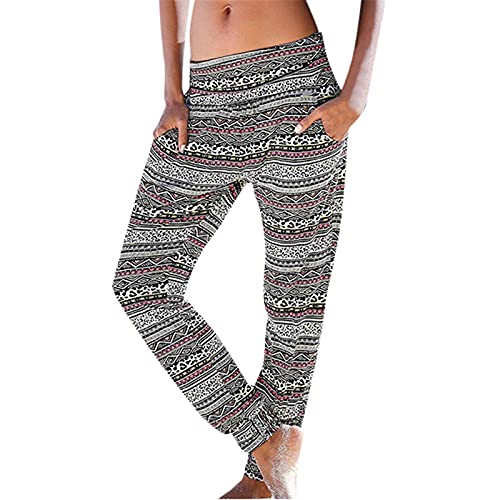 Damen Pant Lange Haremshose Schlupfhose Boho Strandhose Leicht Freizeithose Loose Sommerhose Frauen Hose mit Taschen Straight Bein Hose Sommerhose Stoffhose Jogginghose Yogahose von XIAOYUER