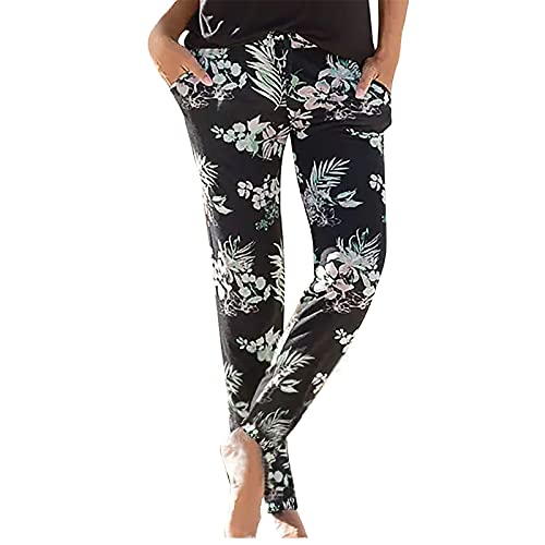 Damen Pant Lange Haremshose Schlupfhose Boho Strandhose Leicht Freizeithose Loose Sommerhose Frauen Hose mit Taschen Straight Bein Hose Sommerhose Stoffhose Jogginghose Yogahose von XIAOYUER