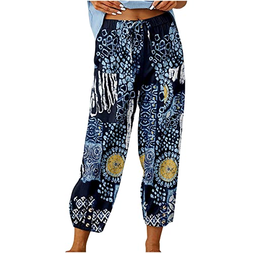 Damen Pant Lange Haremshose Schlupfhose Boho Strandhose Leicht Freizeithose Loose Sommerhose Frauen Hose mit Taschen Straight Bein Hose Sommerhose Stoffhose Jogginghose Yogahose von XIAOYUER