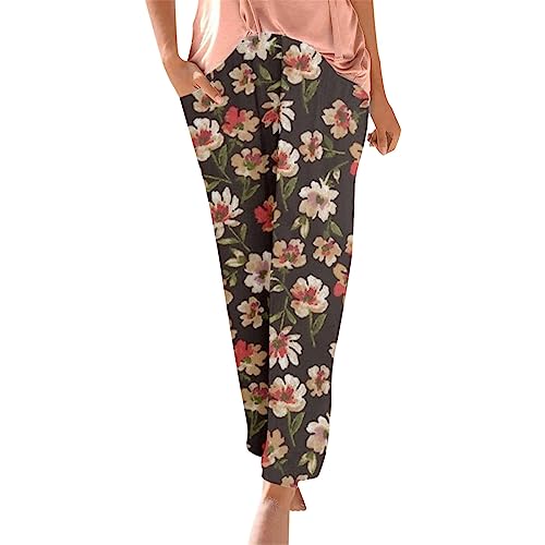 Damen Pant Lange Haremshose Schlupfhose Boho Strandhose Leicht Freizeithose Loose Sommerhose Frauen Hose mit Taschen Straight Bein Hose Sommerhose Stoffhose Jogginghose Yogahose von XIAOYUER