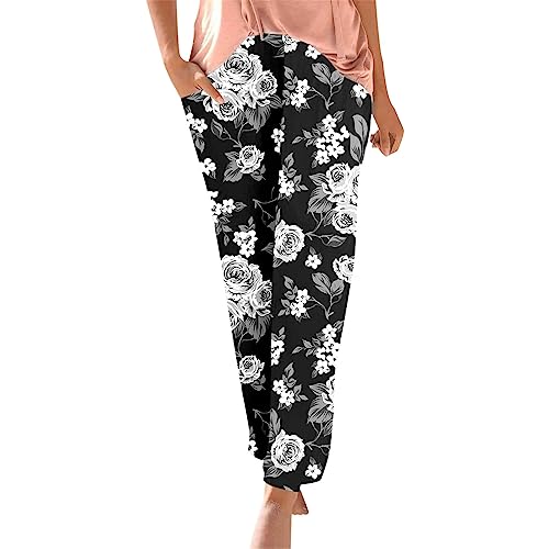 Damen Pant Lange Haremshose Schlupfhose Boho Strandhose Leicht Freizeithose Loose Sommerhose Frauen Hose mit Taschen Straight Bein Hose Sommerhose Stoffhose Jogginghose Yogahose von XIAOYUER