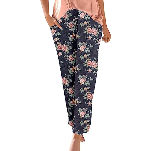 XIAOYUER Halara Hosen Damen Sommer Haremshose Schlupfhose Boho Strandhose Loose Frauen Hose mit Taschen Stoffhose Jogginghose Yogahose Lockere Luftig Sommerhosen Relaxhose, @2-blau, XXL von XIAOYUER