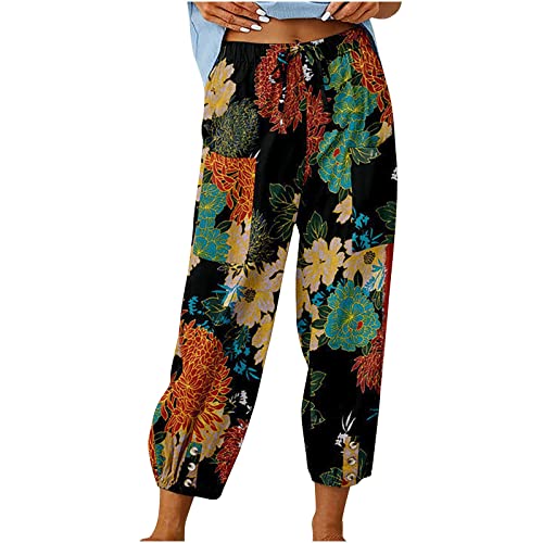 Damen Pant Lange Haremshose Schlupfhose Boho Strandhose Leicht Freizeithose Loose Sommerhose Frauen Hose mit Taschen Straight Bein Hose Sommerhose Stoffhose Jogginghose Yogahose von XIAOYUER