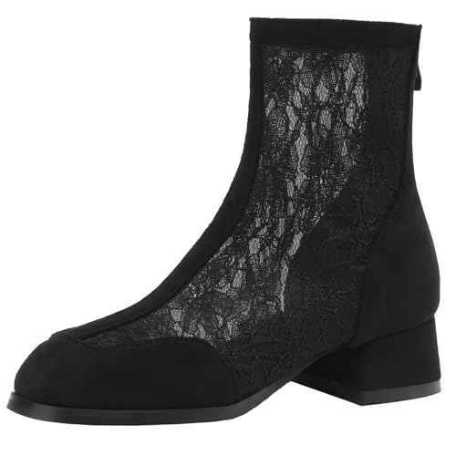 XIEPP Elegante Mesh-Stiefeletten für Damen mit Mittlerem Blockabsatz und Reißverschluss XIEPP Elegante Mesh-Stiefeletten für Damen mit Mittlerem Blockabsatz und Reißverschluss von XIEPP
