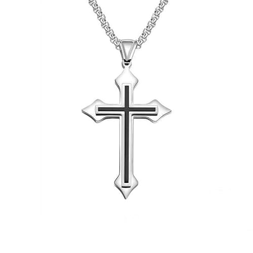 XIKSJW Kreuz Kette Herren Kreuz Anhänger mit Edelstahl Kette für Herren Jungs Kinder(Silber) Kettenlänge: 70 cm von XIKSJW