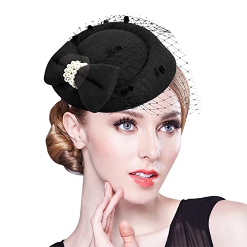 Haarschmuck Damen Fascinator Hut Filz Haarreif mit Schleife Damenhut Vintage Kopfschmuck Elegant Bankett Mesh Hut Haar Clip Mädchen Haarsband Party Filzhut Fasching Headwear Cocktail Karneval von XINCHI