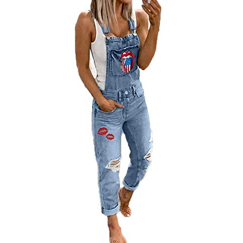 XINGENG Damen Latzhosen Denim Jumpsuit Slim Jeanslatzhose Overall Jumpsuit Playsuit Jeans Hosenanzug Damen Jeanslatzhose (Blau, XL) von XINGENG