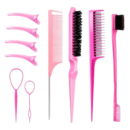 Haarbürsten-Set, Haarschwanz-Werkzeug, Teasing-Haarbürste, Kantenbürste mit Haarspangen für Damen und Mädchen, Haarstyling-Haarbürste, Kamm-Set, Teasing-Haarbürste, Kantenbürste mit Haarspangen, von XINGLIDA