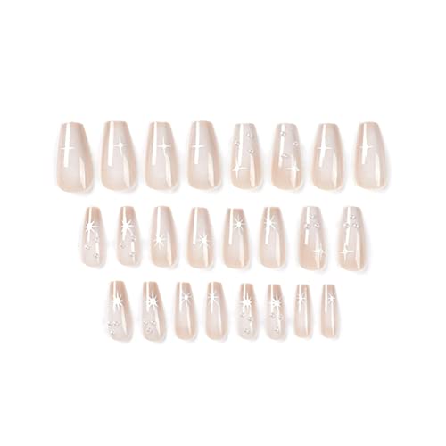 XINGLIDA 24 Stück French Tip Nail Long Press on Nail Künstliche Perlen Dekorationen enthalten Nagelkleber für Frauen Mädchen Nail Art von XINGLIDA