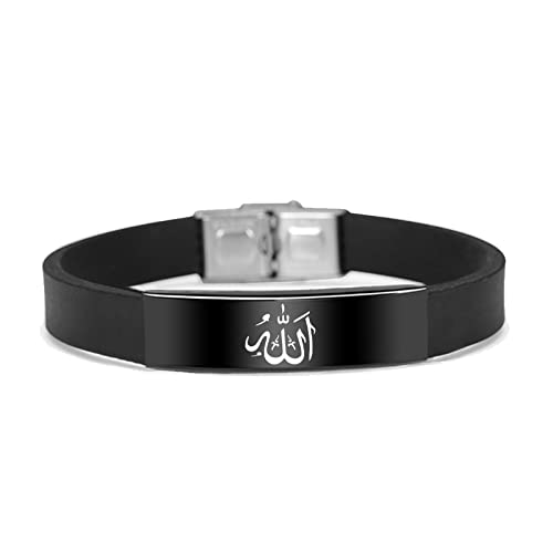 XINGLIDA Allah with Us Armband, Unisex, Edelstahl, verstellbar, Allah-Islam-Armband, Silikon-Armband für Damen und Herren, 23cm (adjustable size), Edelstahl-Silikon von XINGLIDA