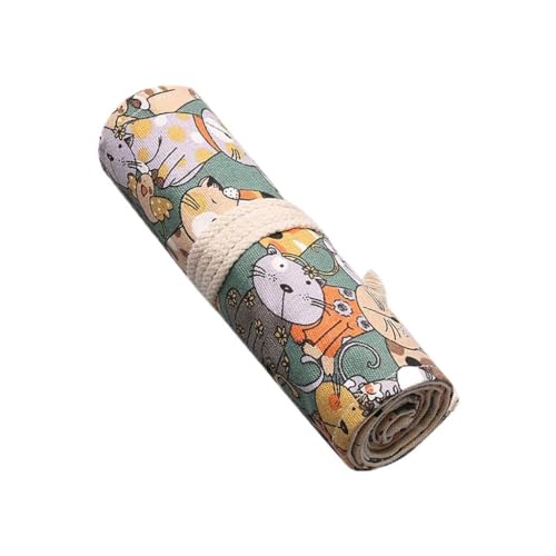 XINGLIDA Cartoon für Katze 12/24/36/48/72 Löcher Leinwand Rolle Stift Vorhang Bleistift Tasche für Etui, Nr. 48, 58*20cm von XINGLIDA