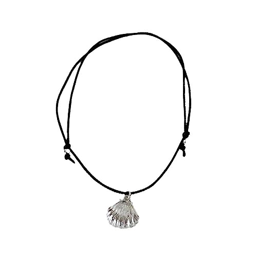 XINGLIDA Halskette mit Muschelanhänger, elegantes Halsband, schwarzes Seil-Armband, Modeschmuck für Damen und Mädchen (Nr. 2), Size reference picture, Metall von XINGLIDA
