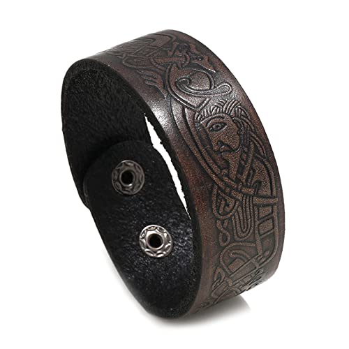 XINGLIDA Schlichtes und neuartiges Retro-Armband mit geprägtem Muster, breiter Retro-Stil, europäischer und amerikanischer Stil, Herren-Schmuck-Trend-Armband (A#), Size reference picture, Leder von XINGLIDA