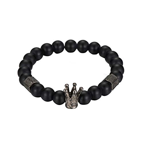 XINGLIDA Zierliche schwarze Strickarmbänder für Herren, elastische Handkette, schwarzer Onyx-Stein, Handgelenk-Armband, Religionsschmuck, Size reference picture, Metalllegierung von XINGLIDA