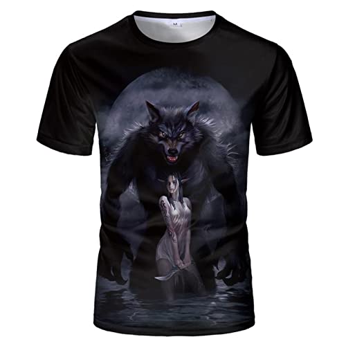 Herren Animal Wolf bedrucktes T-Shirt Lässige personalisierte 3D Vintage Wolf Bedruckte T-Shirts Slim Fit Rundhals Kurzarm T-Shirts Tops von XINTAYEL