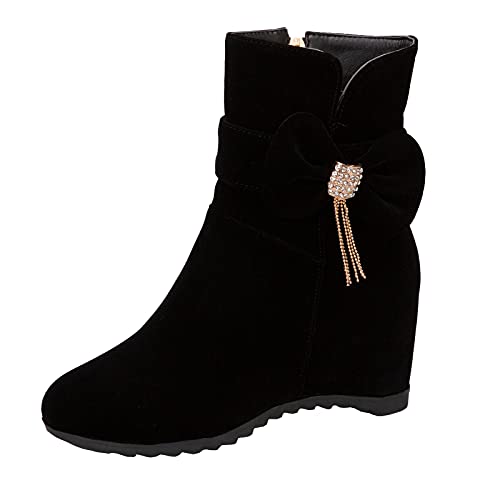 XINXINIO Damen Elegante Stiefeletten mit Keilabsatz und einfarbig (Schwarz, 37 EU) von XINXINIO