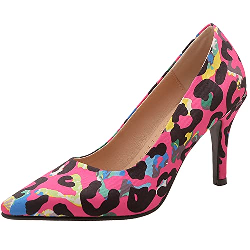 XINXINIO Damen Pumps mit Spitzer Zehenpartie Elegante Schuhe mit Hohem Absatz (Rosa Bedruckt, 47) von XINXINIO