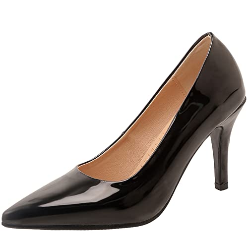 XINXINIO Damen Pumps mit Spitzer Zehenpartie Elegante Schuhe mit Hohem Absatz (Schwarz, 43) von XINXINIO