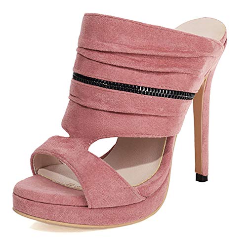 XINXINIO Damen Stiletto Open Toe Sandalen Hausschuhe mit Slip-on (Rosa , 47) von XINXINIO