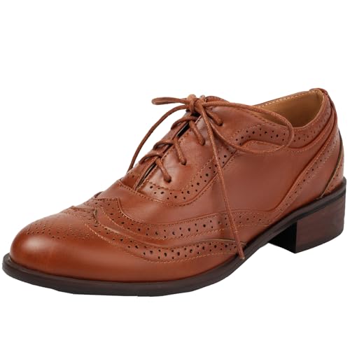 XINXINIO Damen Vintage Brogues mit Mittlerer Ferse und Schnürung (Braun,37) von XINXINIO